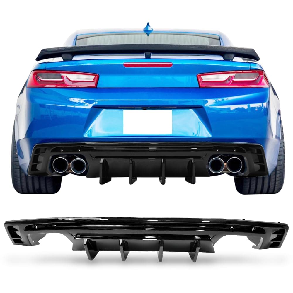 Rear Diffuser Bumper Lip Compatible with 2016-2024 Chevrolet Camaro (Except ZL1 Model), Glossy Black PP Ikon Style 1PC Valance Lower Body Protection Part