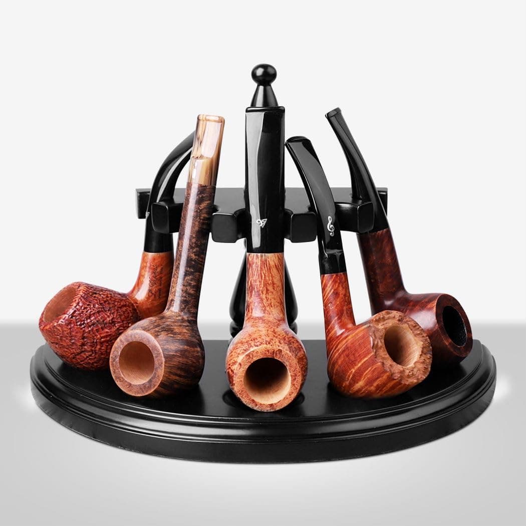 MUXIANG Wooden Tobacco Pipe Stand Holder Rack for 5 Tobacco Pipes, Handmade from Solid Wood Black FA0034