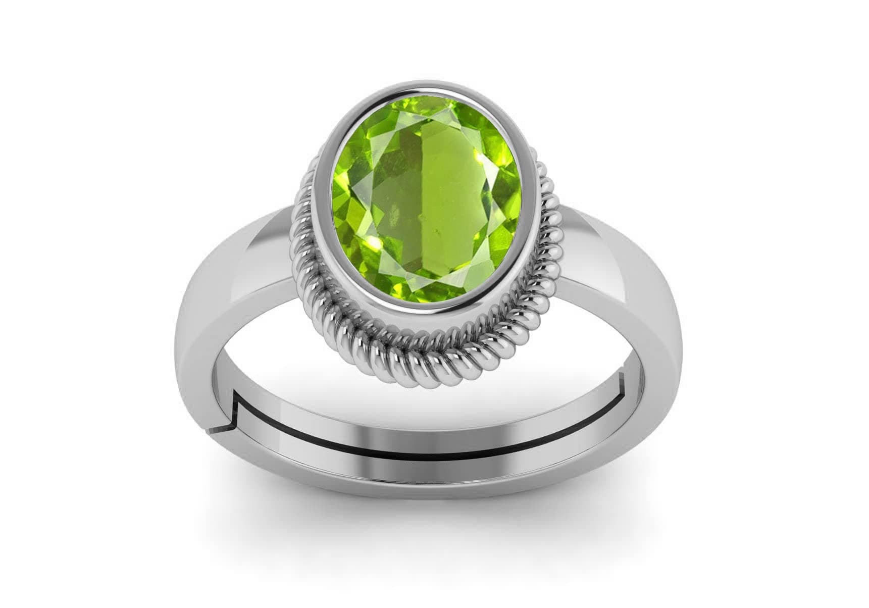4.25 Ratti/5.00 Carat Certified Natural Peridot/Green Gemstone Silver Adjustable Ring for Men and Women's