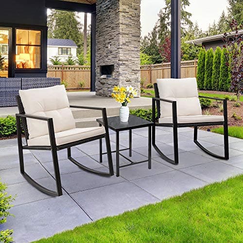 SUNLEI Outdoor 3-Piece Bistro Set Black Wicker Furniture-Two Chairs with Glass Coffee Table (Black)