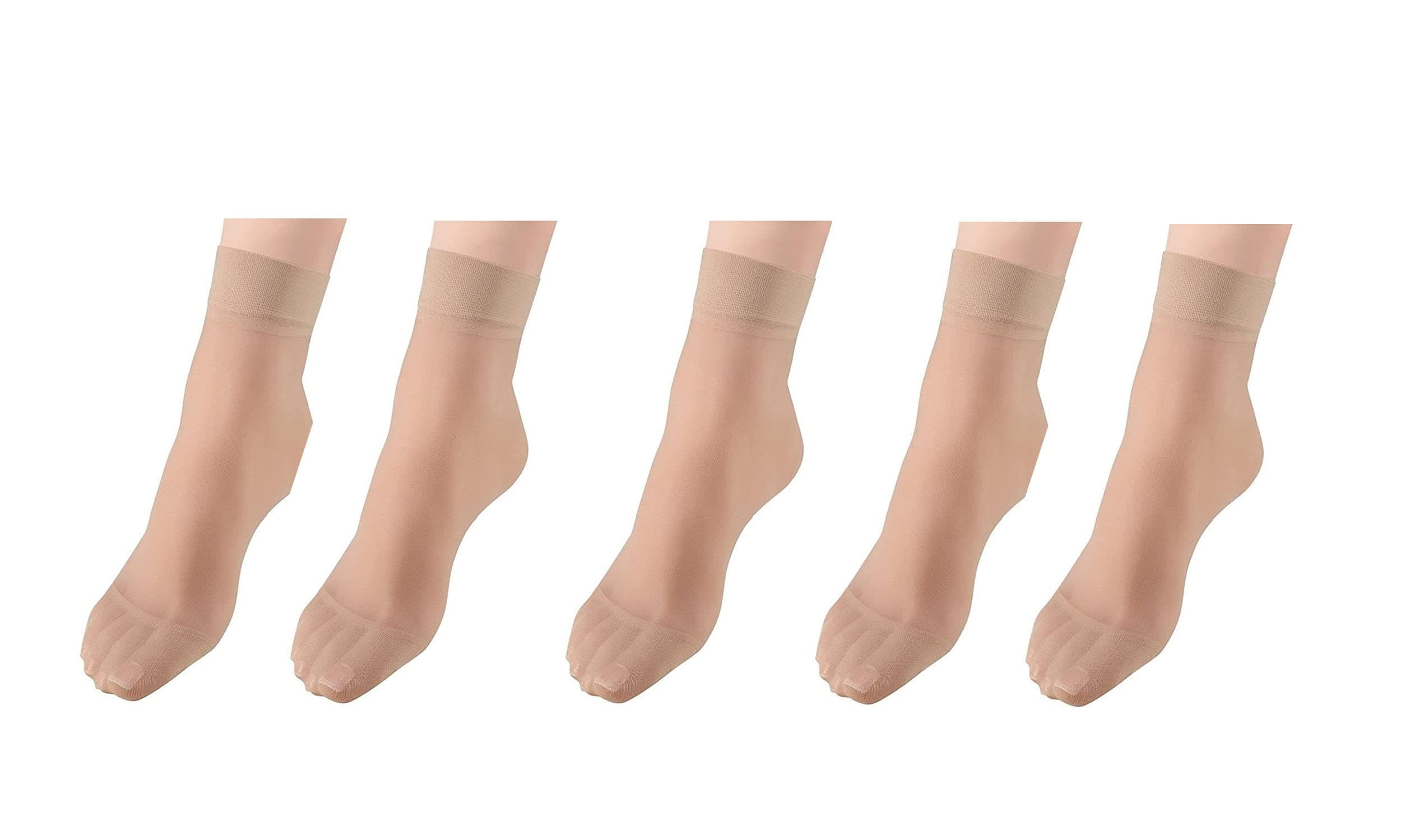 Women & Girl's Ultra-Thin Transparent Nylon Ankle Length Summer Skin Socks (Pack of 5)