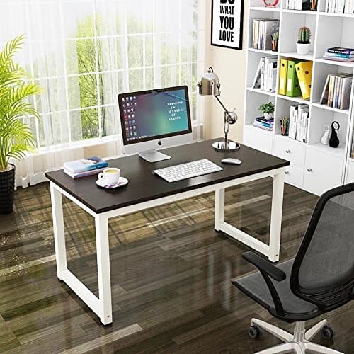 Modern Simple Style Computer Desk PC Laptop Study Table Office Desk Workstation for Home Office, Black + White Legs,47.2×23.6× 29.5inch