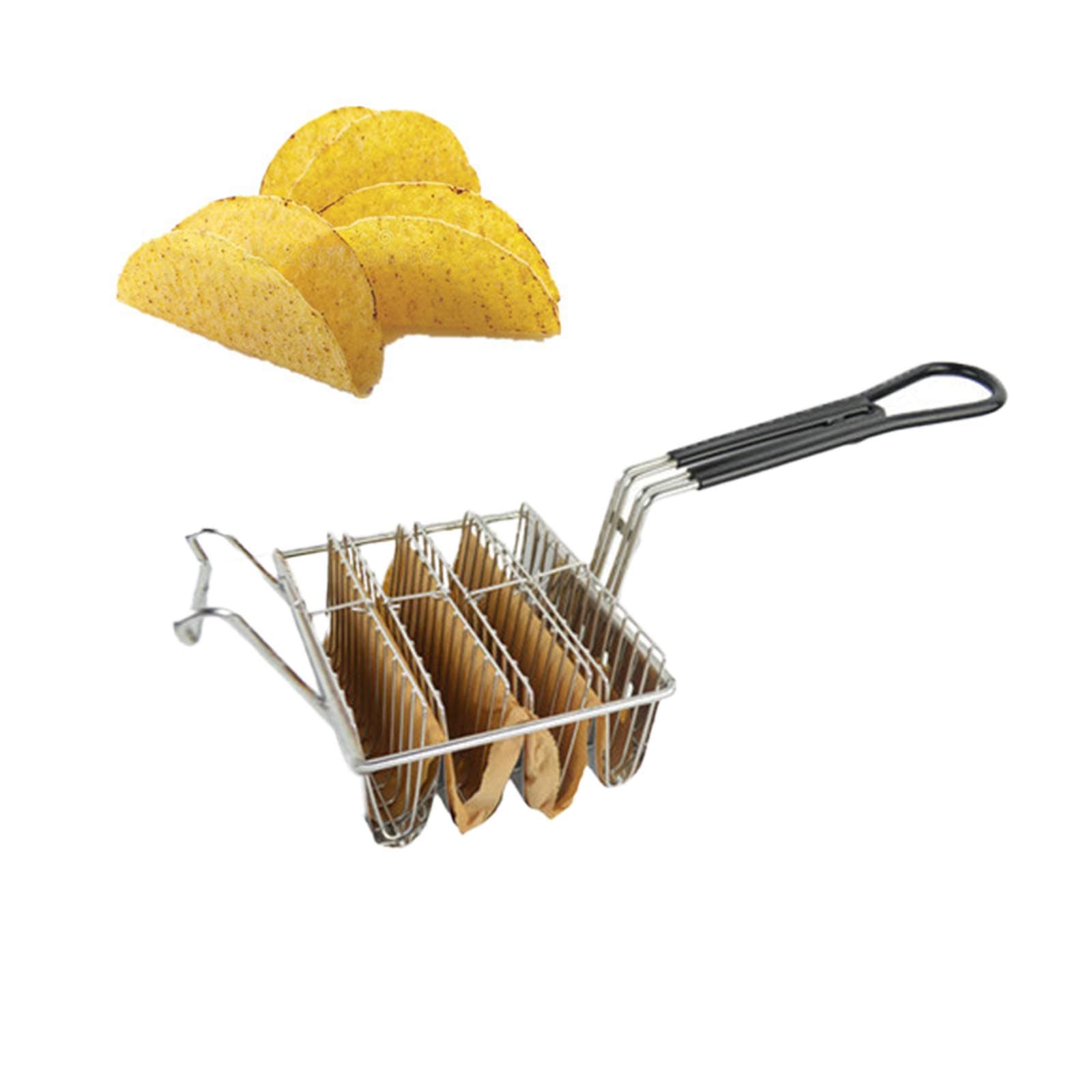 Taco Fryer Basket, 4 Racks Taco Stainless Steel Shell Fry Basket With Grip Handle Taco Shell Mold for Burritos and Tortillas (6 Inch)