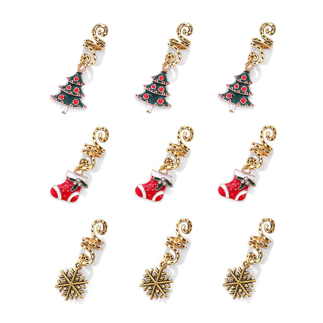 Formery Christmas Snowflake Hair Jewels for Braids Gold Xmas Tree Spiral Loc Jewelry for Hair Socks African Dreadlock Accessories for Black Women (12PCS)