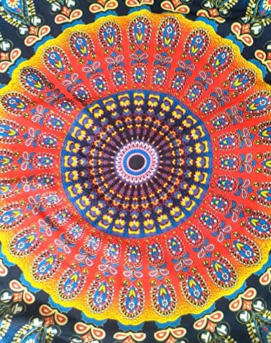 Mandala Floor Pillow Cushion Seating Throw Cover Hippie Decorative Bohemian Ottoman Poufs, Pom Pom Pillow Cases,Boho Indian (32 Inches, Multi Pigment)