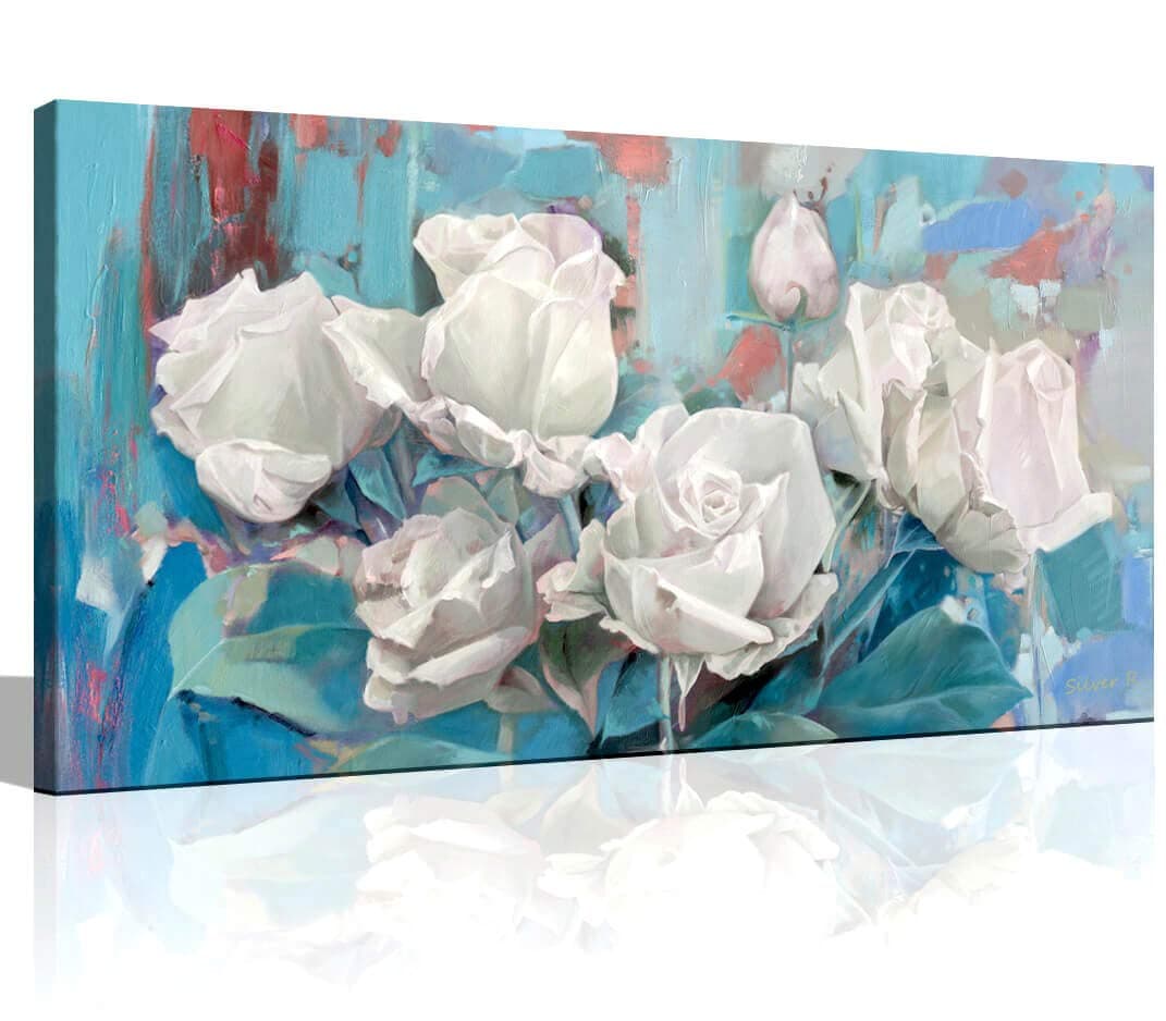 Living Room Large Wall Art Gray Art Bedroom Wall Art Blue Art Abstract Mural Engineering Canvas Wall Art White Rose Flower Frame Canvas Printing 60x120cm Art Decoration Home Office Decoration