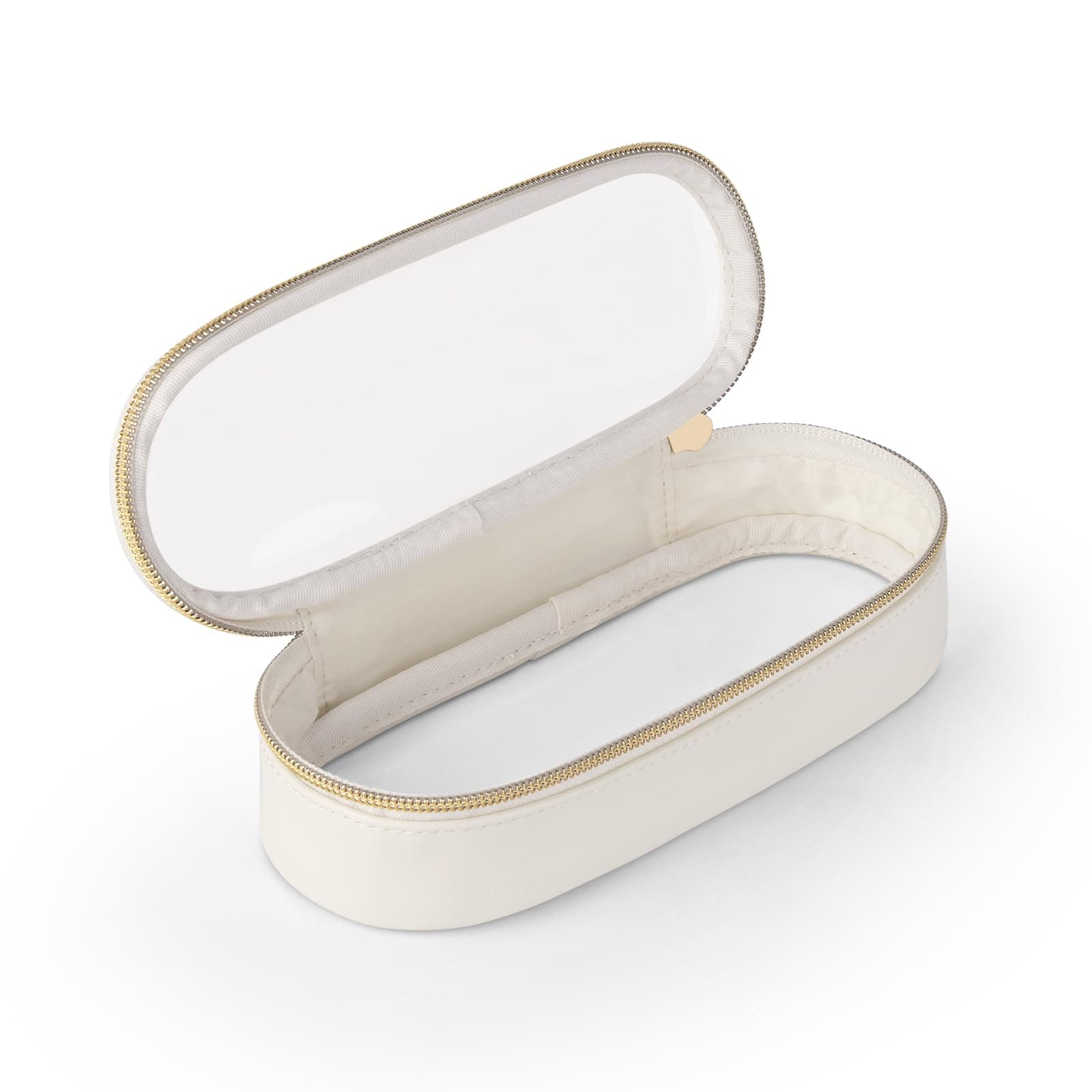 Clear Travel Makeup Brush Holder, Leather Makeup Brush Toiletry Bag, Portable Cosmetic Brush Case, Transparent Waterproof Makeup Brush Storage Bag, White