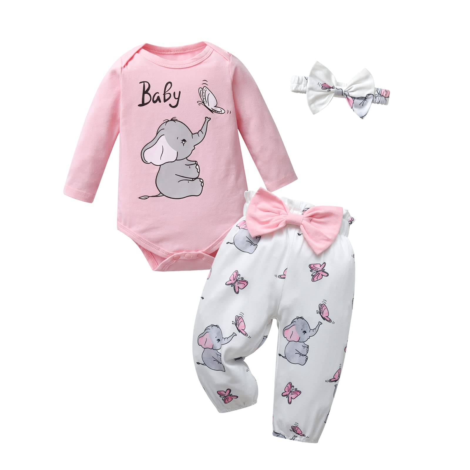 JourekerNewborn Baby Girl Clothes Infant Long Sleeve Letter Print Ruffle Romper + Pants Outfits Set