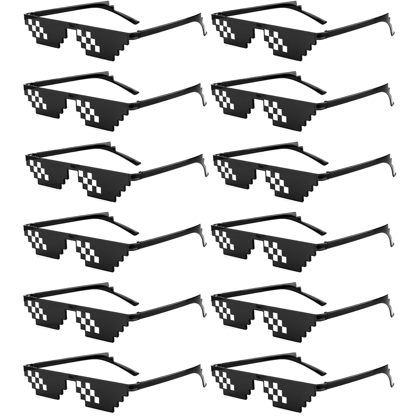 12 Pack Thug Life Party Sunglasses 8 Bit Pixel Glass Multicolor Mosaic Gamer MLG Photo Props Unisex Eyewear