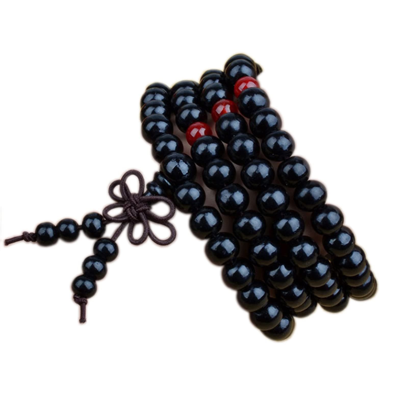 108 Mala Wooden Beads Bracelet Necklace Elastic Healing Wood Sandalwood Seed Buddhist Bracelet for Women Men Buddha Prayer Meditation Jewelry