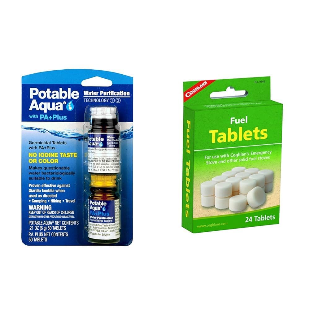 Water Purification Tablets 2-50ct Bottles and Coghlan's Fuel Stove Tablets 24-Count