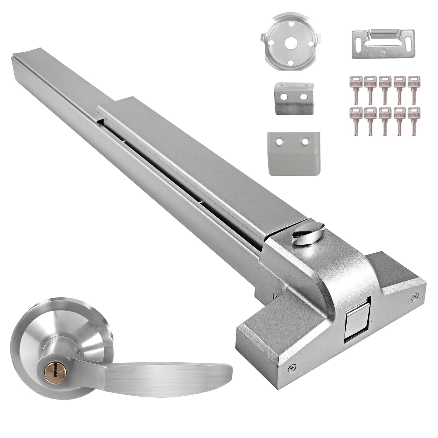 A BST Push Bar Door Lock Panic Exit Device with Exterior Lever,Stainless Steel Panic Bar for Commercial Emergency Push Door Hardware for 28”-36” Metal Wood Exit Door