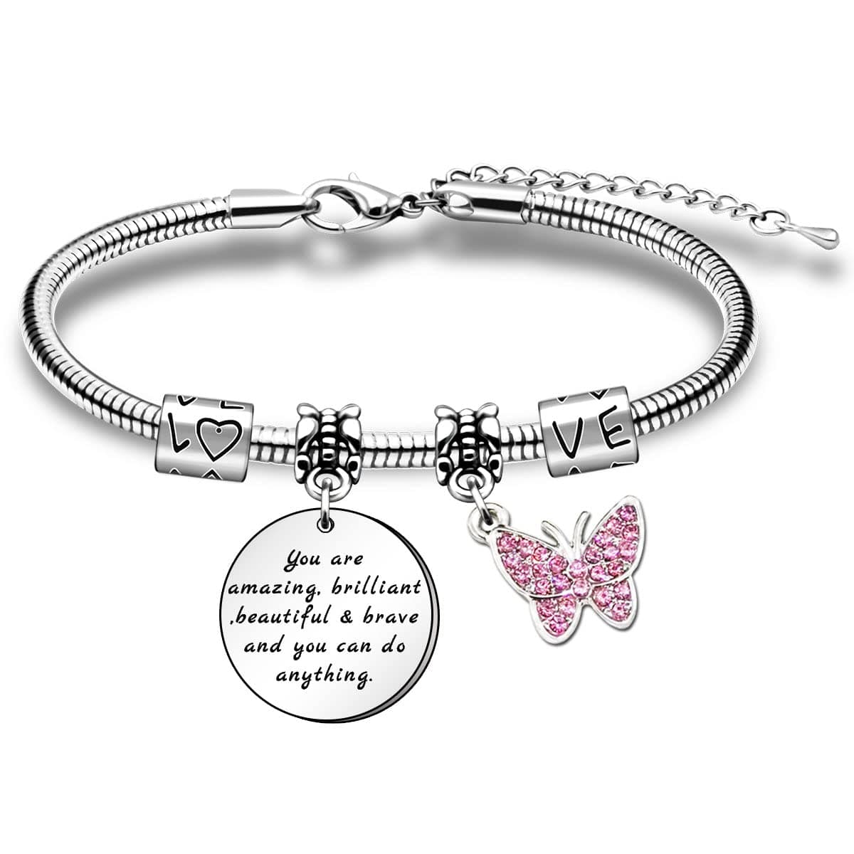 Inspirational Teenage Girls Jewellery Gifts Charm Bracelets For Women Girls Daughter Grandaughter Birthday Christmas You Are Amazing Briliant Beautiful Brave And You Can Do Anything