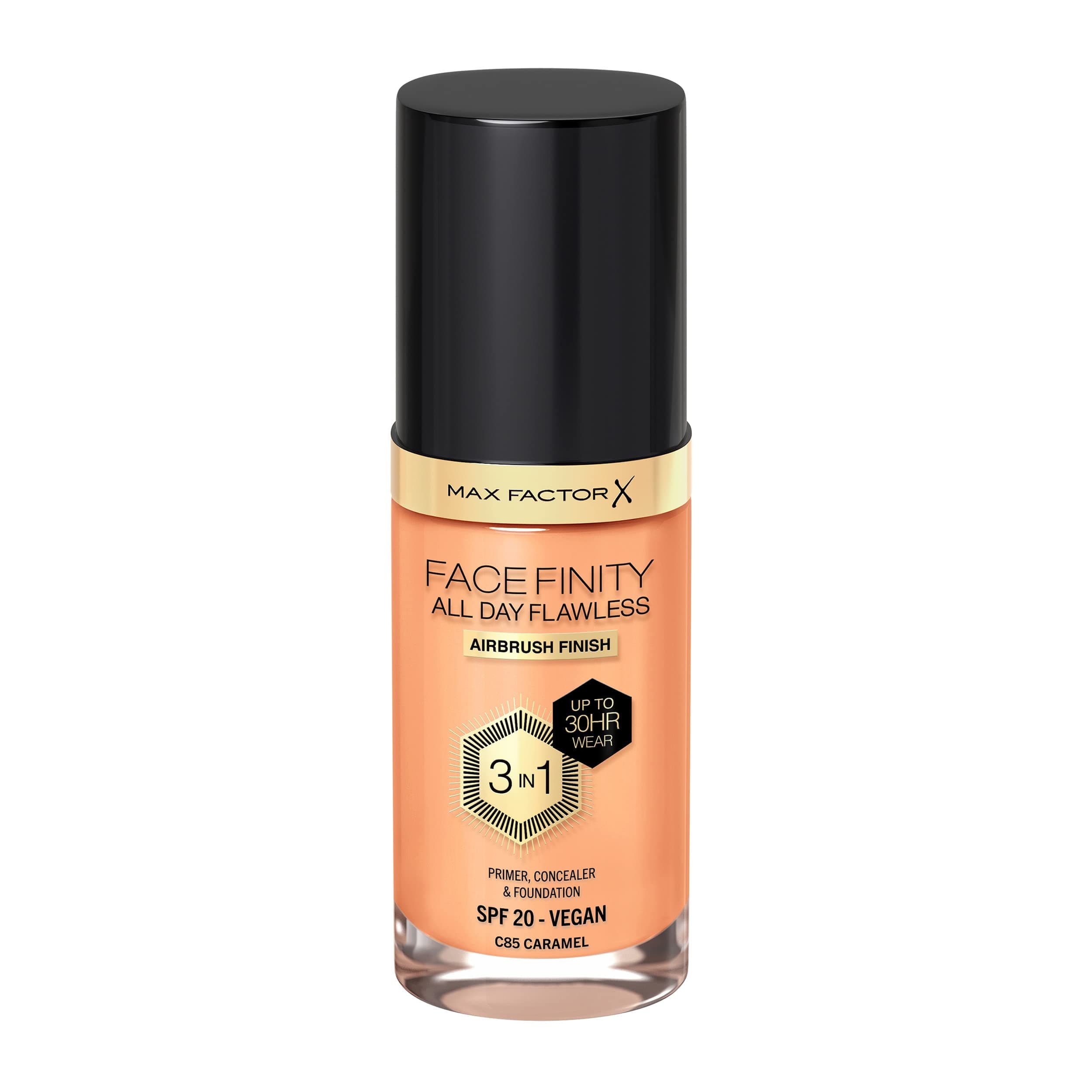 Max Factor Facefinity 3-in-1 All Day Flawless Liquid Foundation, SPF 20 - 85 Caramel (Packaging May Vary)