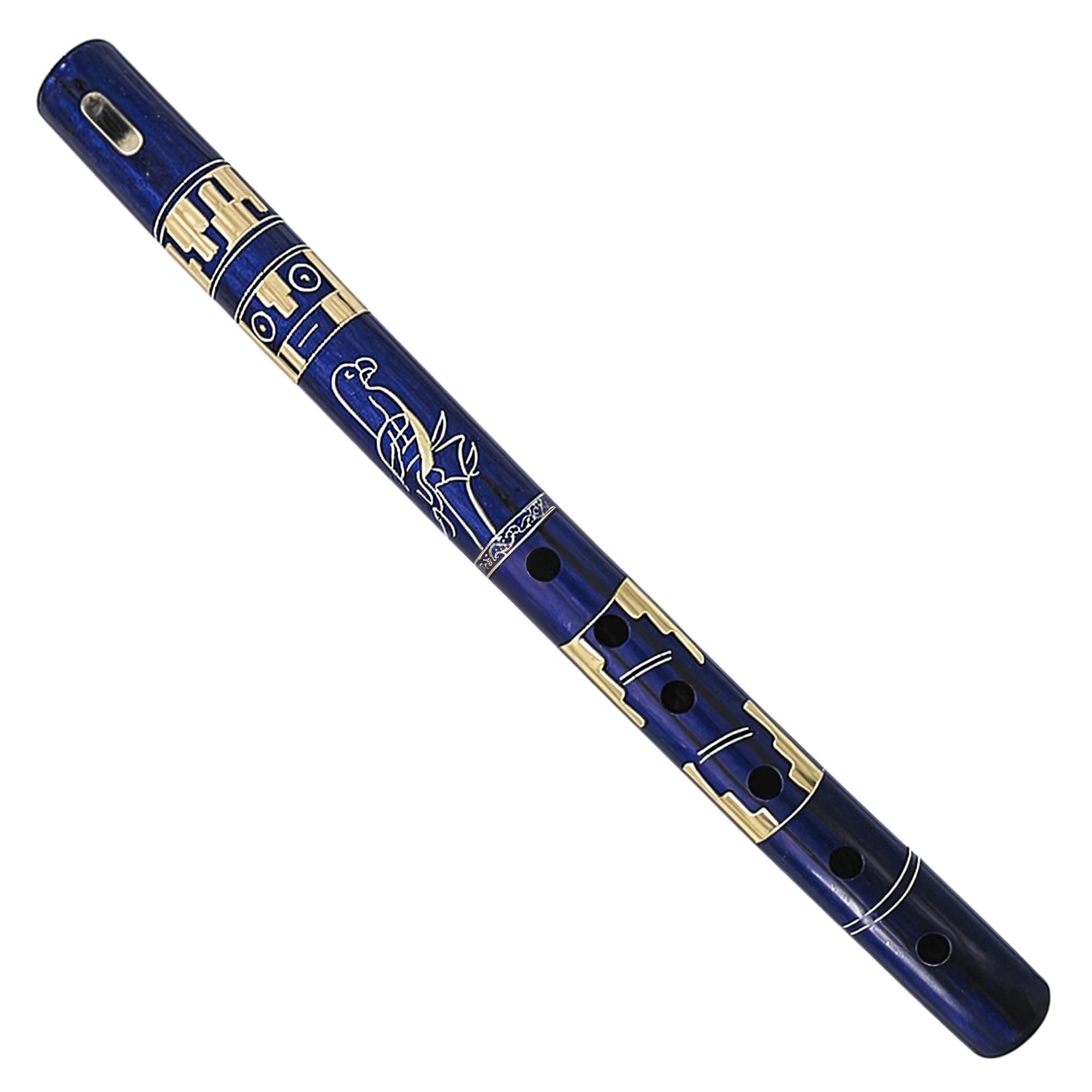 Handmade Wooden Bamboo Handpainted Colored Native Tribal Nature Pattern Flute Woodwind Musical Instrument Recorder (Indigo)