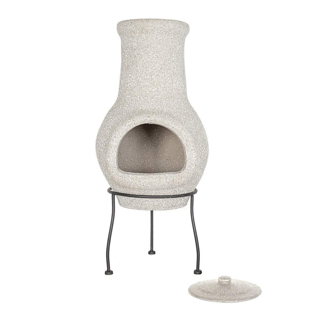 La Hacienda Wela Clay Chimenea - Grey Traditional Mexican Log Burner (BBQ Terracotta Fire Pit, Garden Patio Heater Stove)