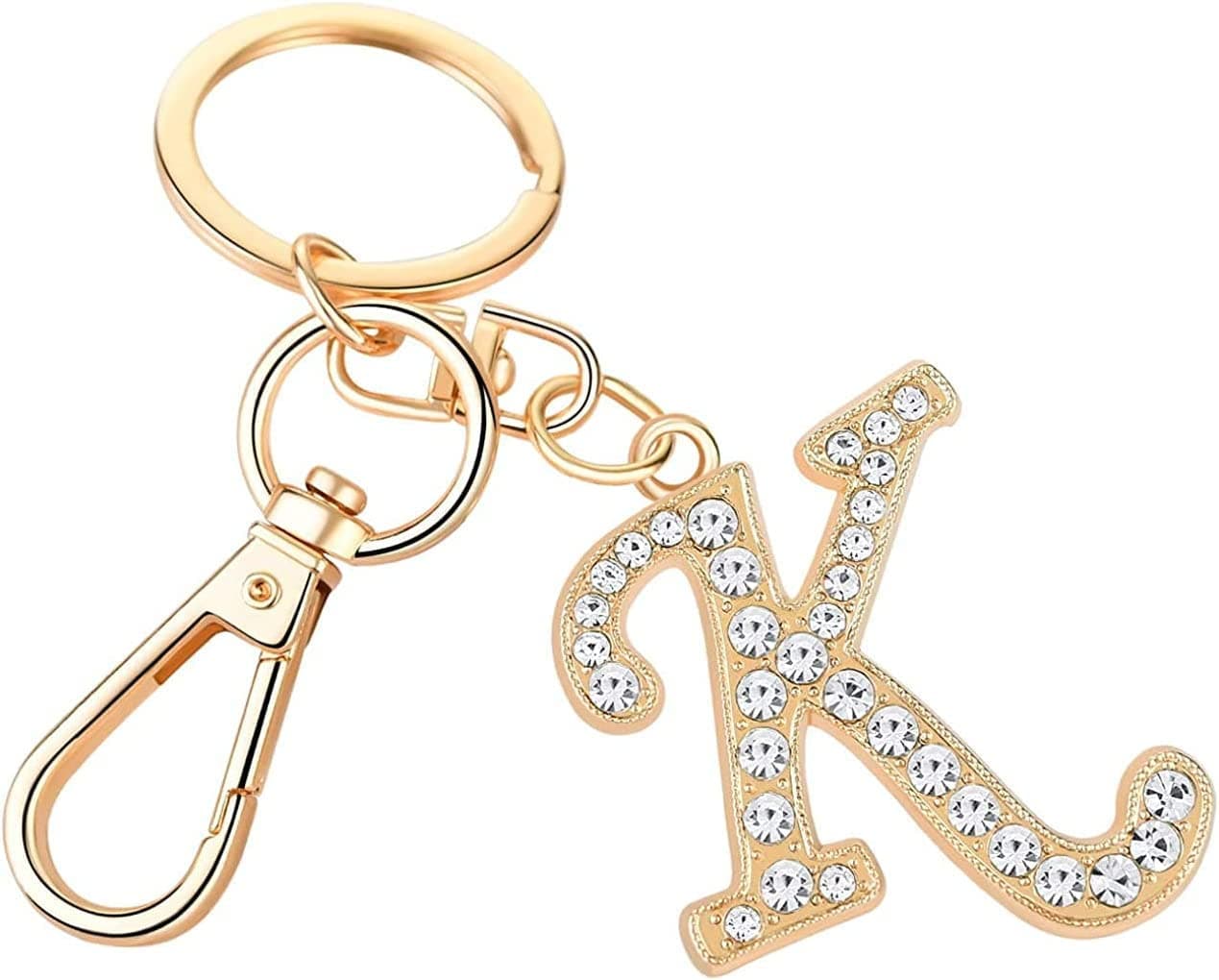Rohans Womens Gold Plated Alloy Car Key Ring with Crystal Rhinestone Alphabet Initial Letter Keychain