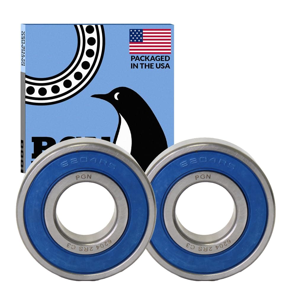 PGN (2 Pack) 6204-2RS Bearing - Lubricated Chrome Steel Sealed Ball Bearing - 20x47x14mm Bearings with Rubber Seal & High RPM Support