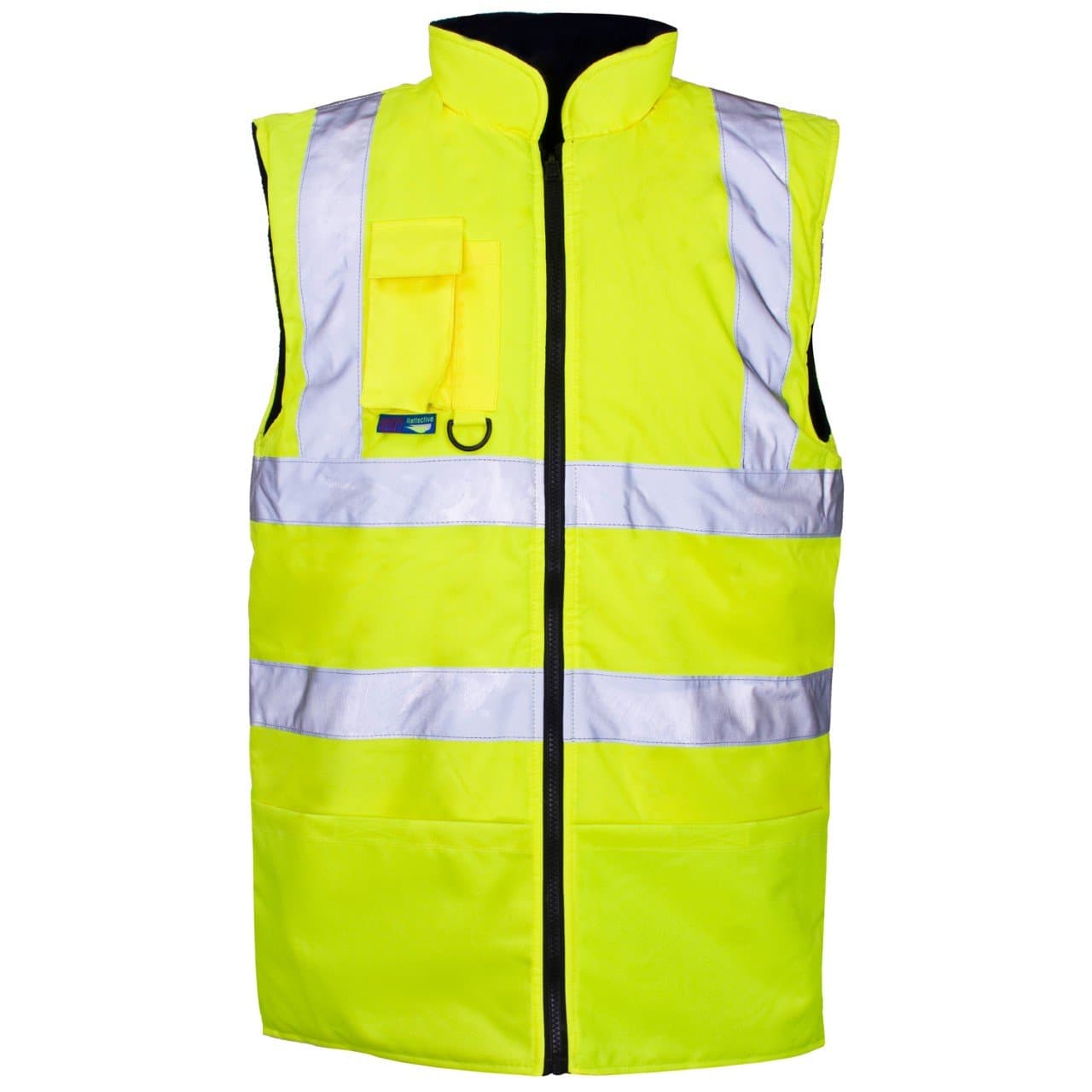 Hi Viz Vis Bodywarmer Fleece Lined Reversible High Visibility Reflective Waterproof Workwear Security Safety Wear Warm Gilet Waistcoat Body Warmer Padded Vest (XL, Yellow)