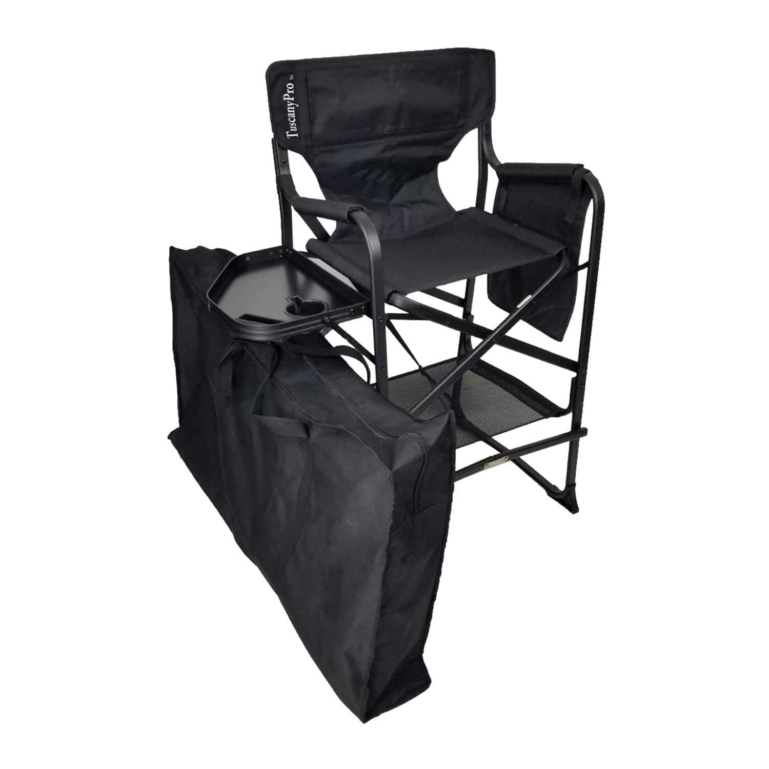 Portable Tall Directors Chair with Carry Bag - 29 Inch Seat Height with Padded Armrests, Side Tray with Rim - Name/Logo Imprinted - for Salons