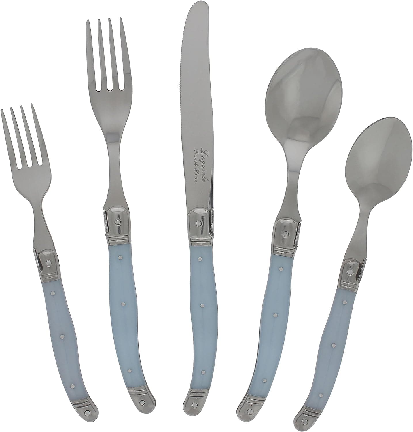 French Home Laguiole 20 Piece Flatware Set – Stainless Steel Flatware Set for 4 – Luxurious Light Blue Utensil Set with Knives, Spoons and Forks