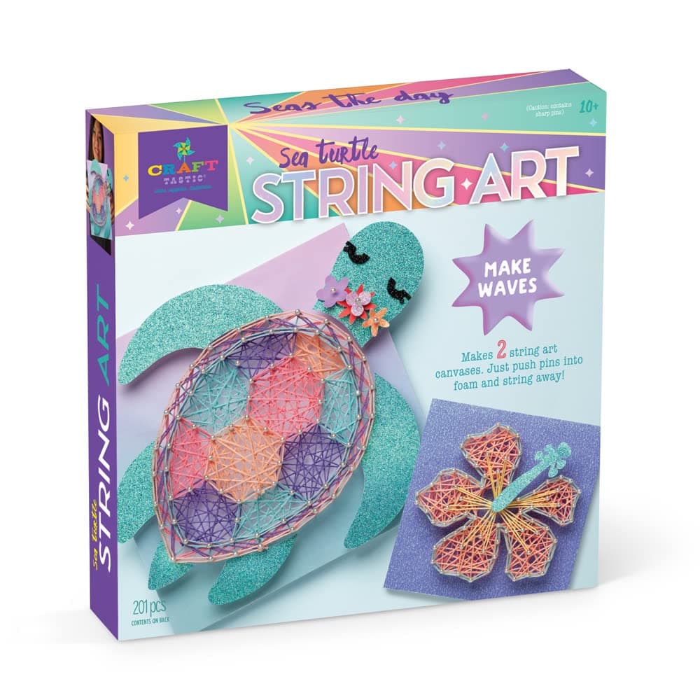 Craft-Tastic — String Art Sea Turtle for 2 Fun Craft Projects — Sea Turtle and Hibiscus Flower — Ages 10+