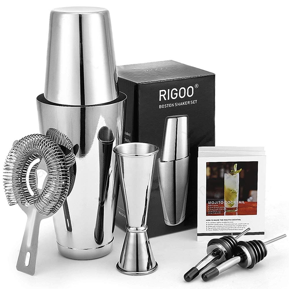 Cocktail Shaker Boston Shaker Set 28OZ & 20OZ for Bar Drink Mixing, Bartender Kit with Strainer, Japanese Jigger and Liquor Pourers