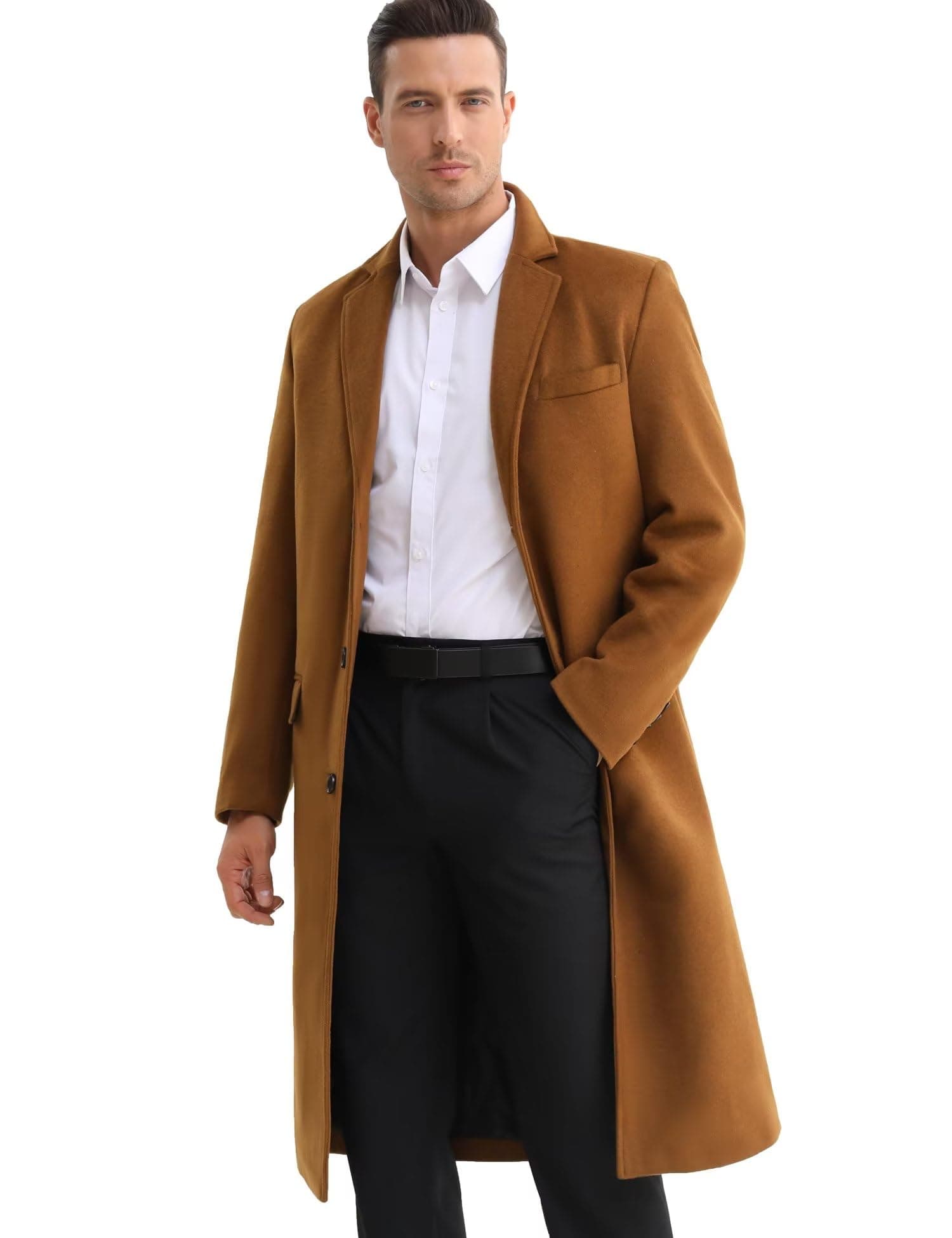 ELETOPMen's Wool Coat Long Trench Coat Top Pea Coat
