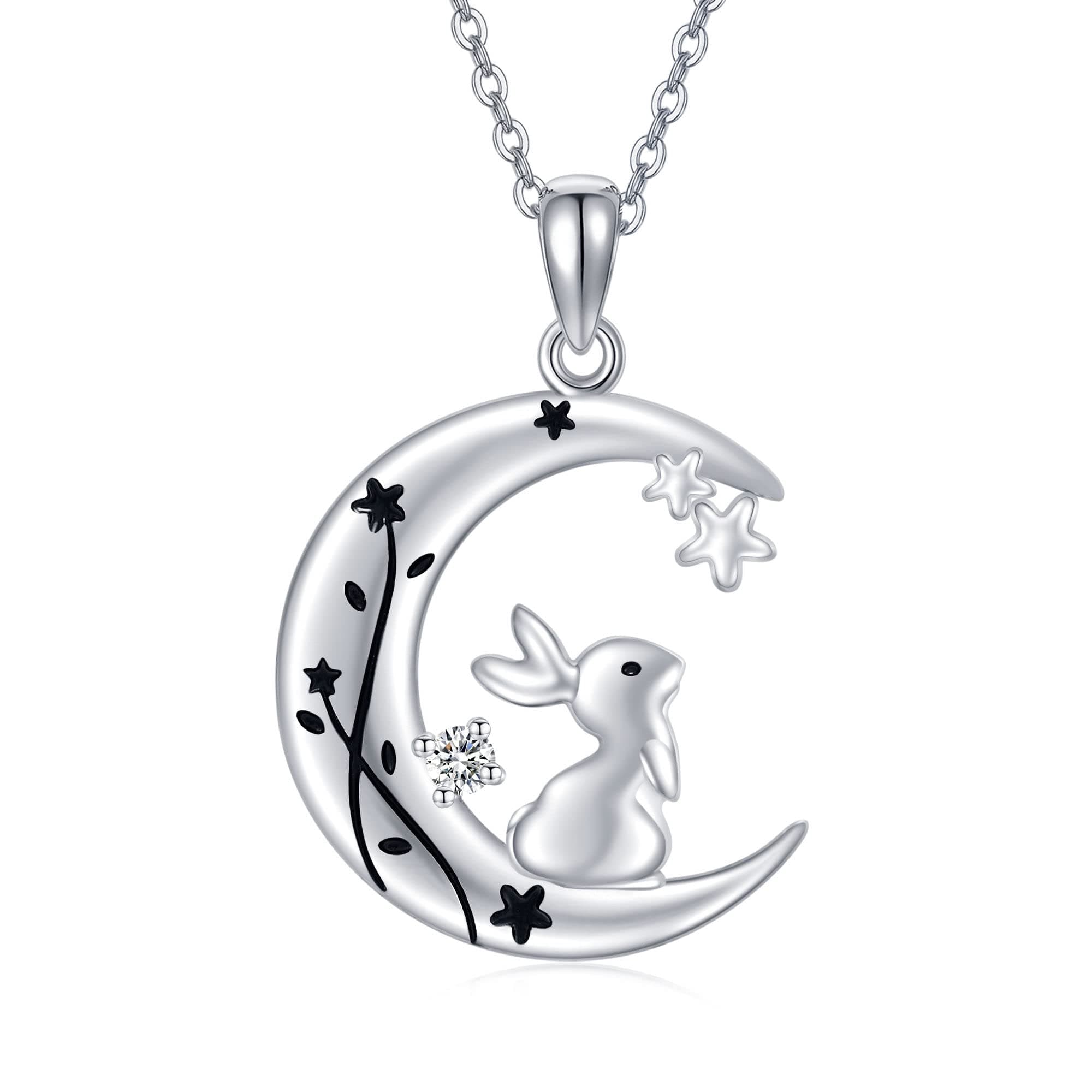 URONE Black Cat/Pig/Penguin/Mama Bear/Fox/Axolotl/Otter/Hippo/Bunny/Hamster Necklace 925 Sterling Silver Animal Necklace Cute Animal Jewelry Gifts for Women Girls