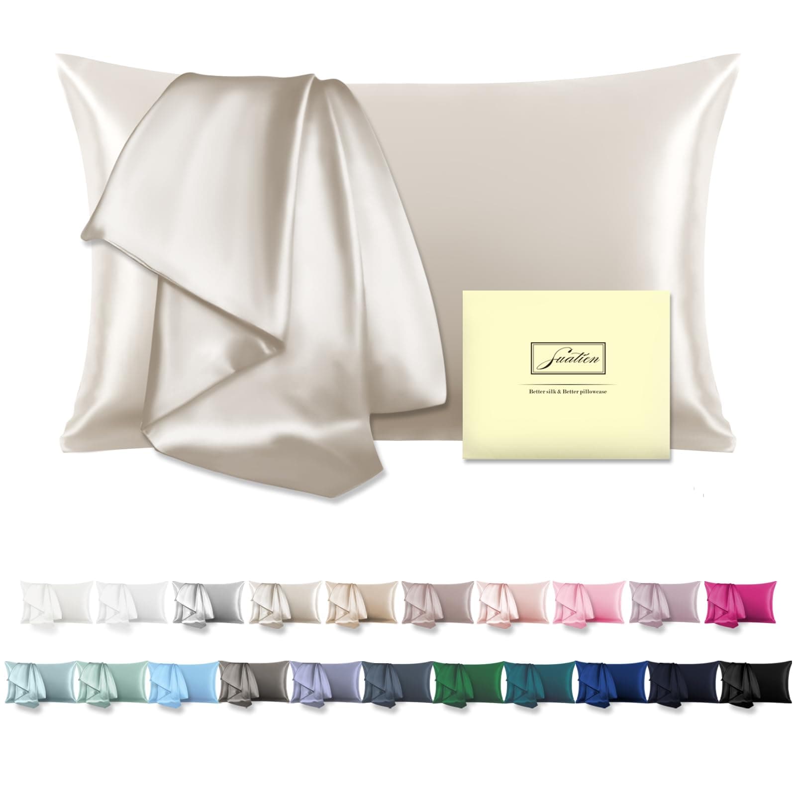 Mulberry Silk Pillow Covers with Zipper Closure, Queen Size Satin Pillow Covers Soft Breathable Smooth Cooling for Sleep Hair and Skin (Beige,20x30inch,1pc)
