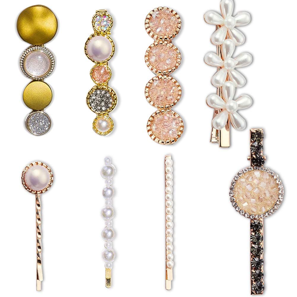 8PCS Pearls Hair Clips Rhinestone Bling Hair Pins Diamond hair grips Acrylic Resin Hair Clips Pearl Barrette Hair Bobby Pins Diamond Snap Clips Hair Slides And Clips Hair Accessories for Women Girls