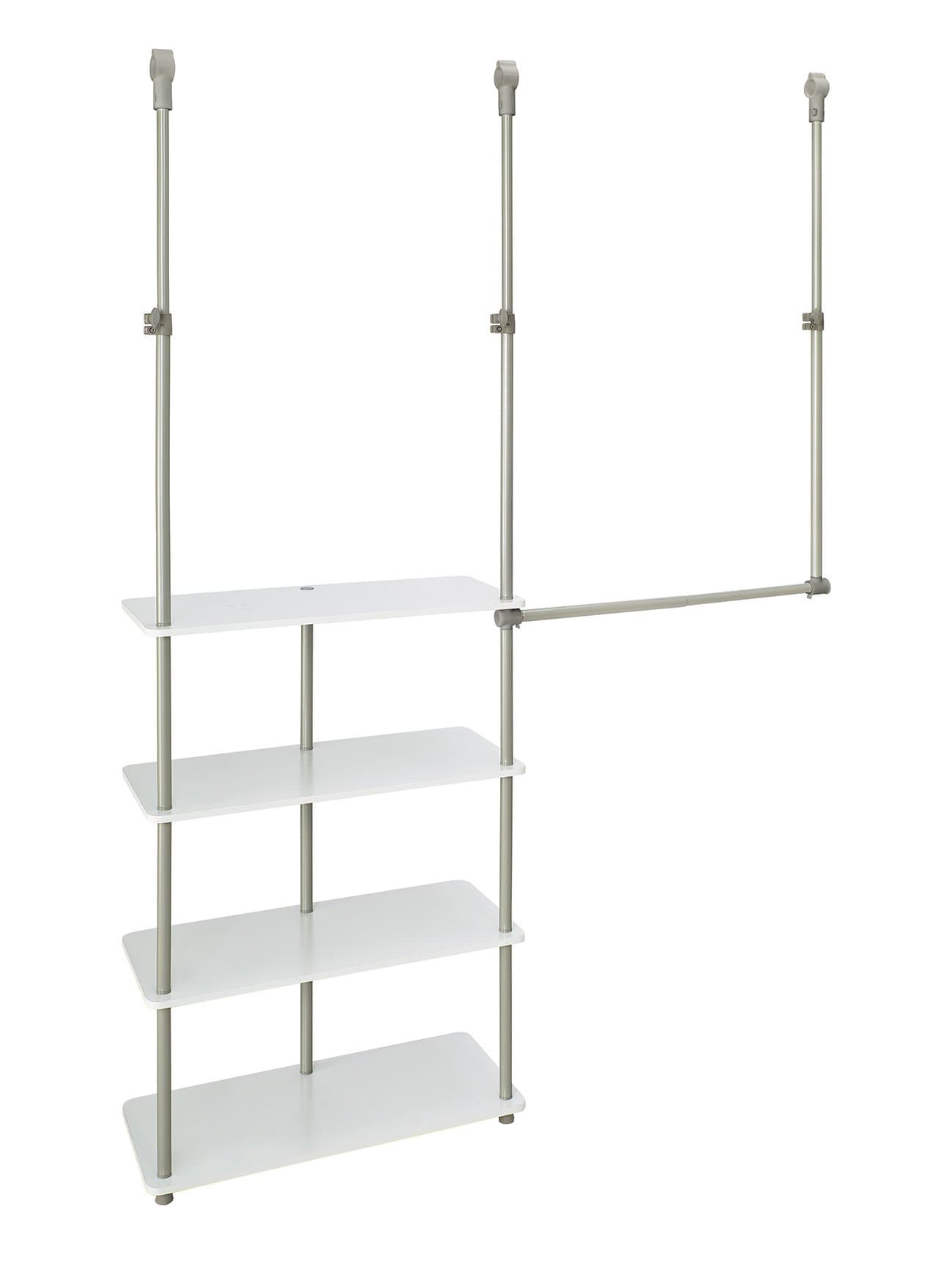 Closetmaid 55300 closet maximizer with (4) shelves & double hang rod, tool free add on unit, white finish,11.6 x 53 x 74 inches