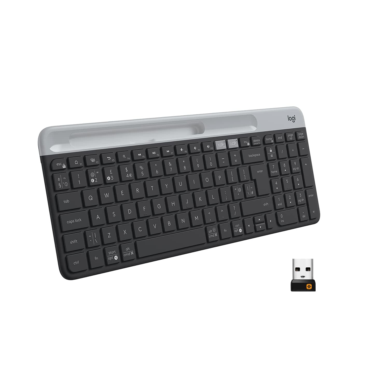K580 Slim Multi-Device Wireless Keyboard – Bluetooth/Receiver, Compact, Easy Switch, 24 Month Battery, Win/Mac, Desktop, Tablet, Smartphone, Laptop Compatible - Graphite