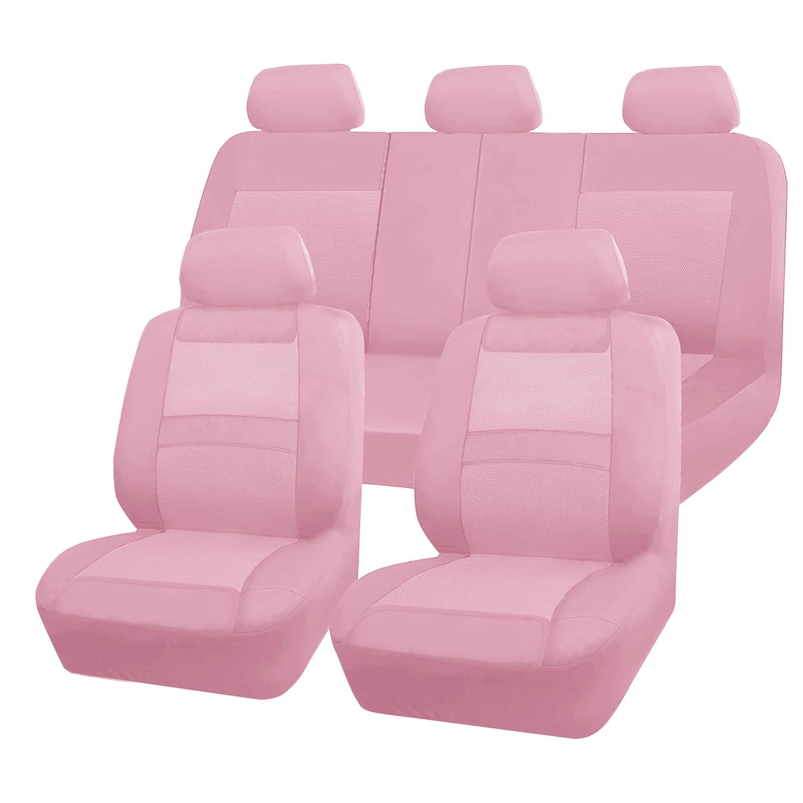 9 Pcs Car Seat Cover Full Set for Women,3D Air Mesh Car Seat Cover with 5mm Composite Sponge Inside,Universal Seat Covers for Cars,SUV,Vans (Pink)