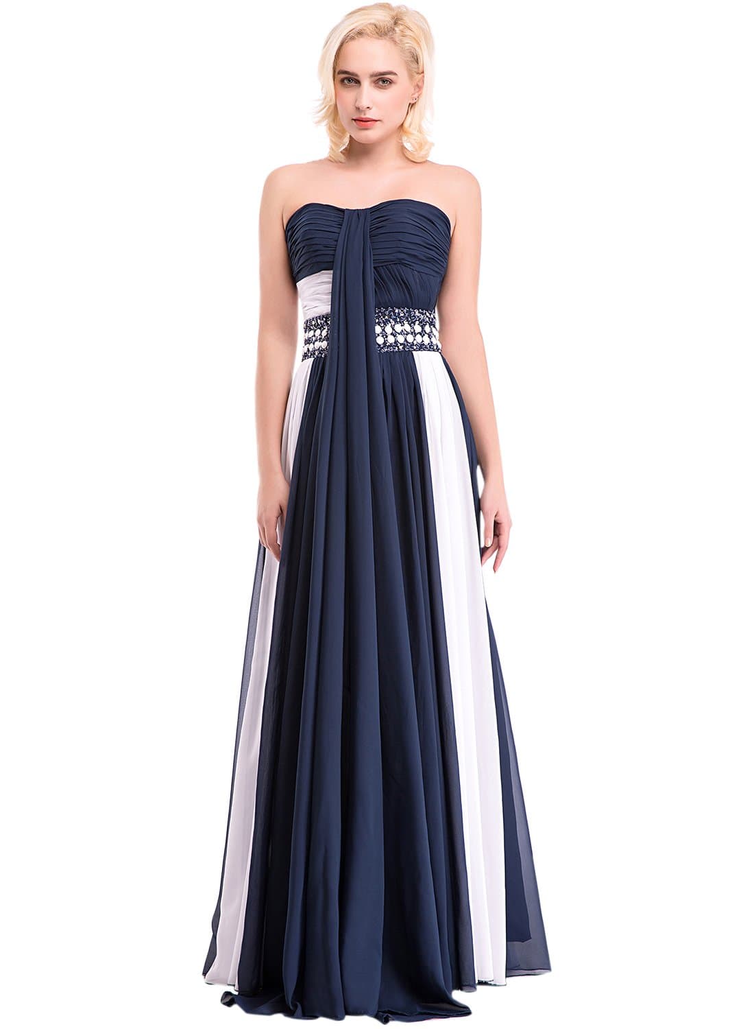 ASVOGUE Women's Color Block Bandeau Ruffled Prom Dress, Navy XXXL