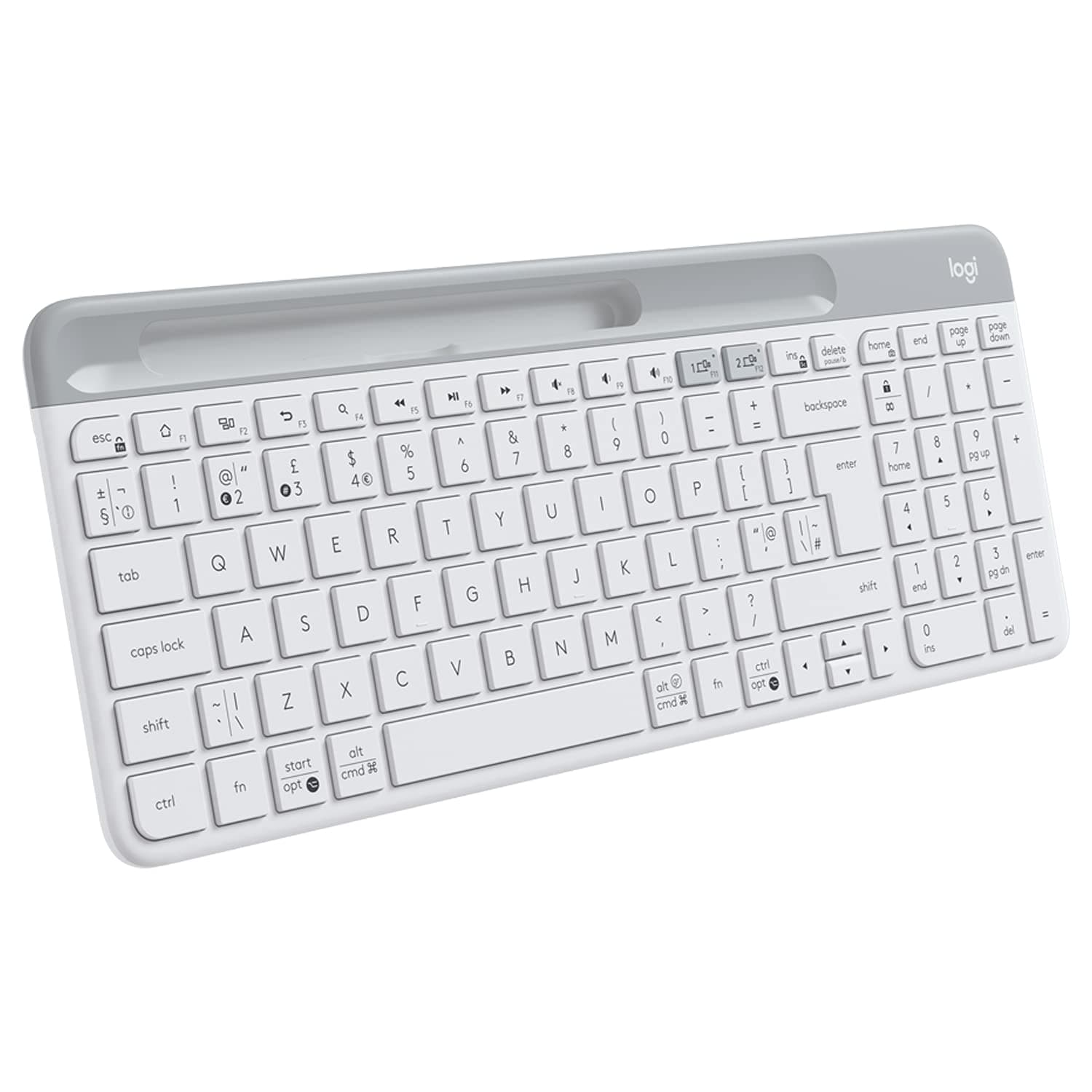 K580 Slim Multi-Device Wireless Keyboard – Bluetooth/Receiver, Compact, Easy Switch, 24 Month Battery, Win/Mac, Desktop, Tablet, Smartphone, Laptop Compatible - White