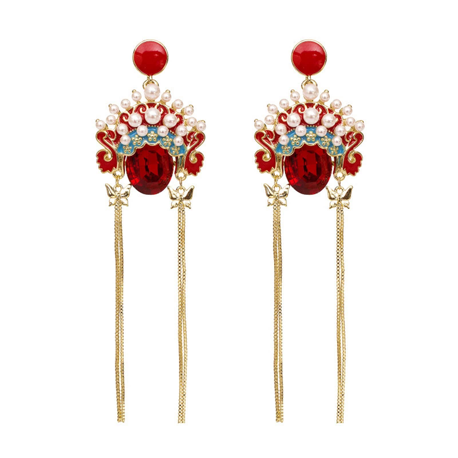 SttiafayLong Tassel Pearl Earrings Vintage Dangle Drop Peking Opera Stud Earrings Chinese Style Statement Earrings for Women Girls Daily Party