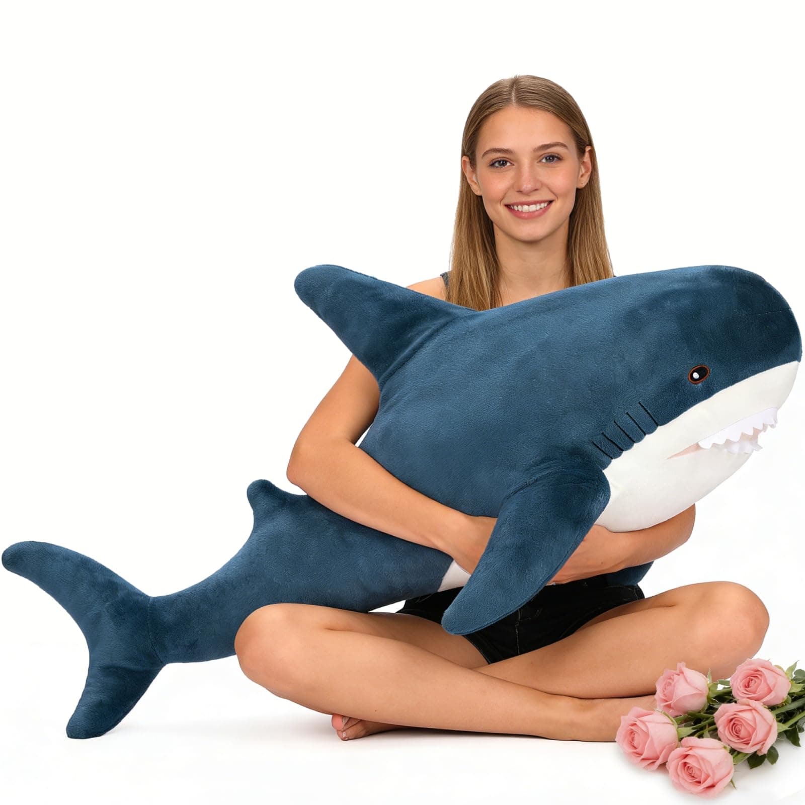 MorisMos Giant Shark Stuffed Animal Plush, Large Stuffed Shark Toy, Soft Shark Pillow for Kids Boys Girls Birthday Christmas, 51inch, Blue
