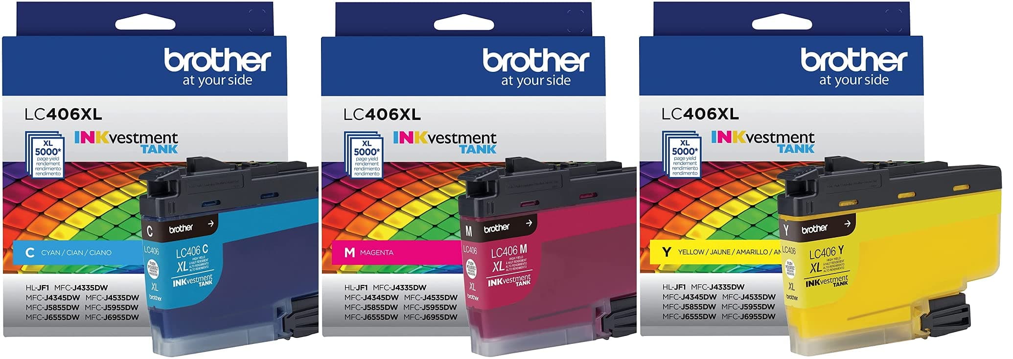 Brother LC406XLCS, LC406XLMS, LC406XLYS 3-Color High Yield Ink Cartridge Set, LC406