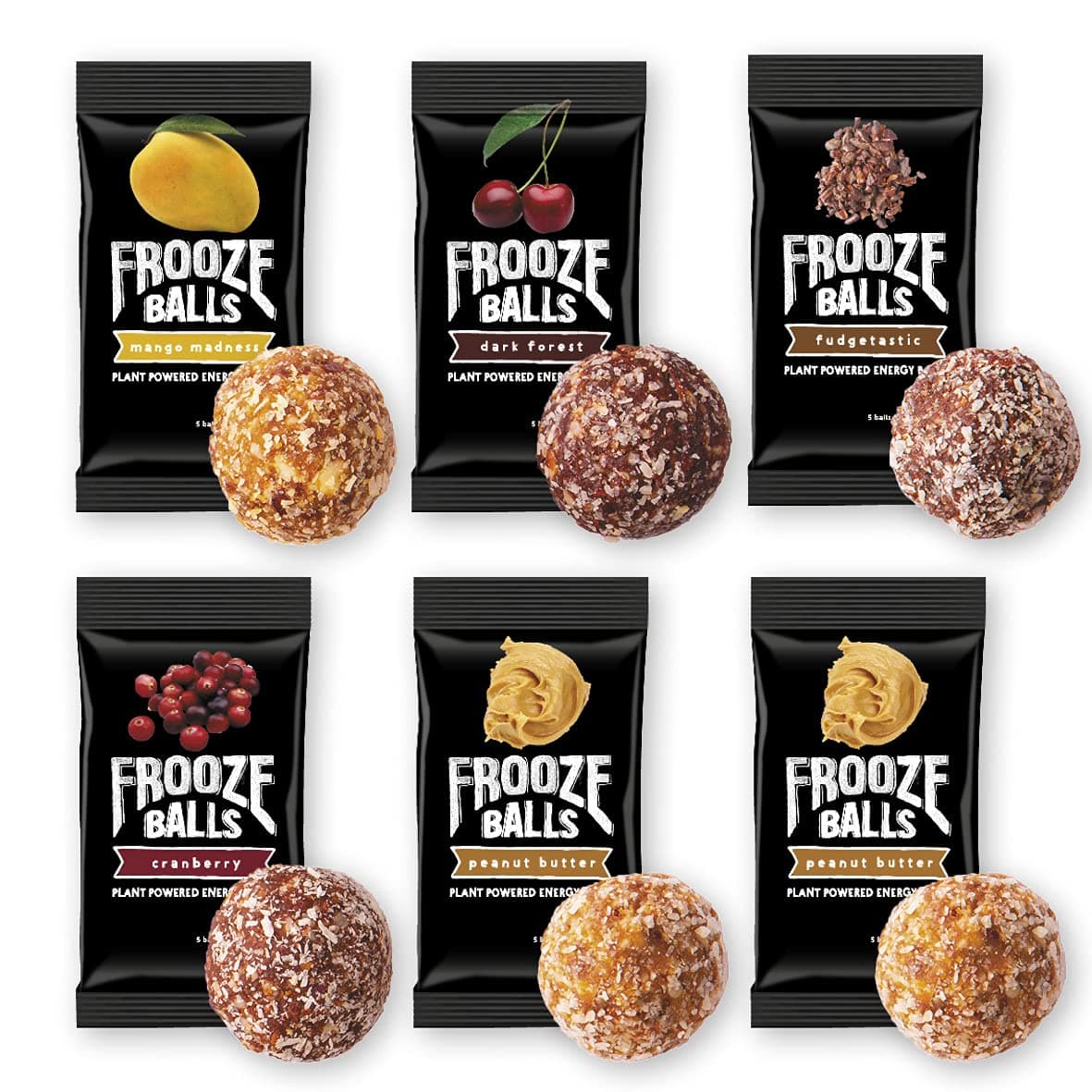 Frooze Balls Plant Protein Powered Vegan Snack Energy Balls, Classic Variety Pack Gift Box (Pack of 6) Each Pack Has 5 Balls!