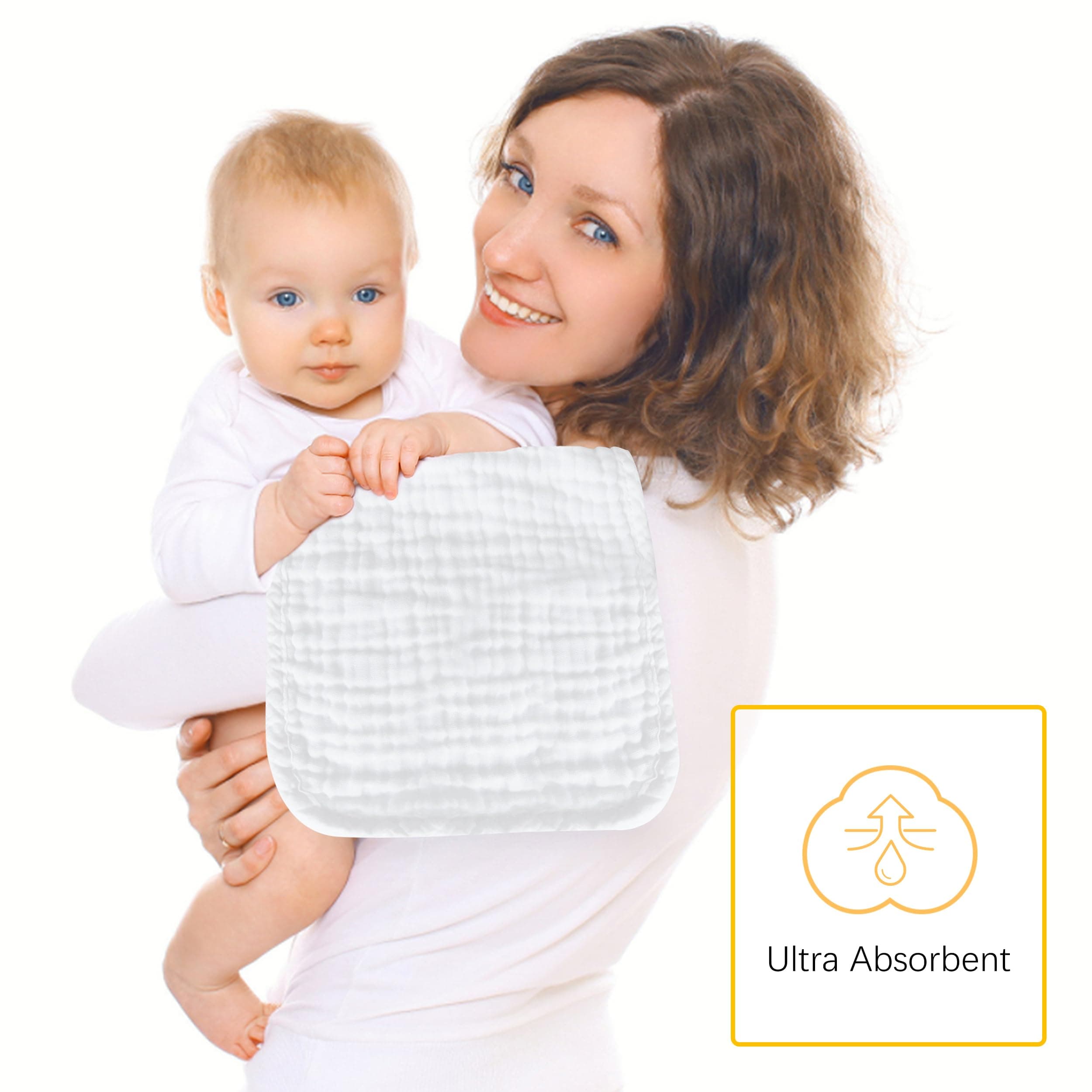 Muslin Burp Cloth 24 Pack 100% Cotton Muslin Cloth Large Size 20" x 10" Extra Soft Absorbent Baby Burping Cloth - White