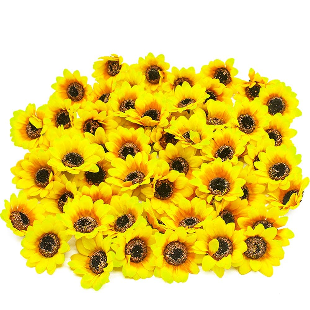 Artificial Silk Sunflower Heads, 50 Pcs Fake Sunflower 2.8" for Sunflower Wedding Fall Autumn Party Floral Wreath Accessories