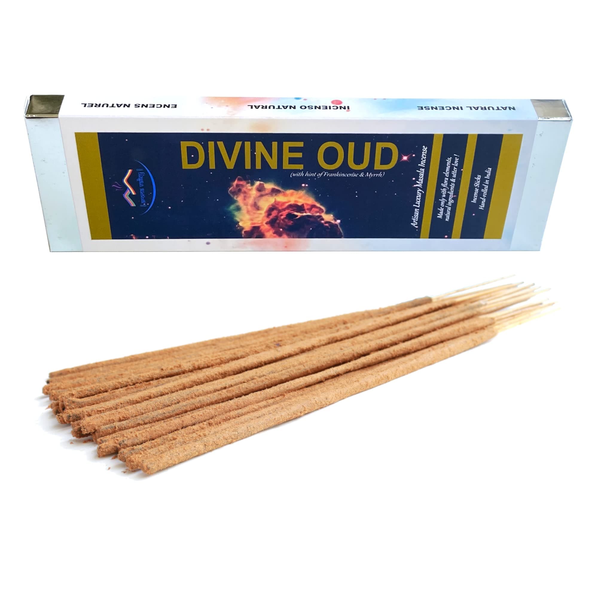 Divine Oud (Agarwood) Incense Sticks - Artisan Luxury Masala Incense - Agarwood with hint of Frankincense and Myrrh - Handcrafted - Divine Scent for Home, Meditation & Aromatherapy