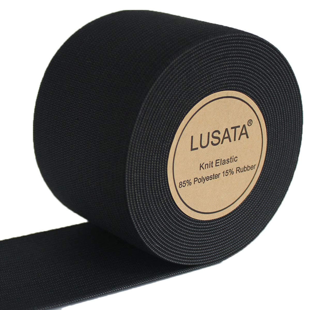 lusata 2 inch Wide Black Knit Elastic Spool Heavy Stretch High Elasticity Knit Elastic Band 5 Yard