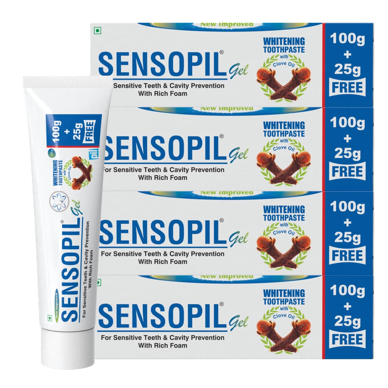 Pil Sensopil Gel Whitening Toothpaste With Clove Oil & Dual Action Formula | For Sensitive Teeth & Cavity Prevention- (100g Each) (Pack of 4)