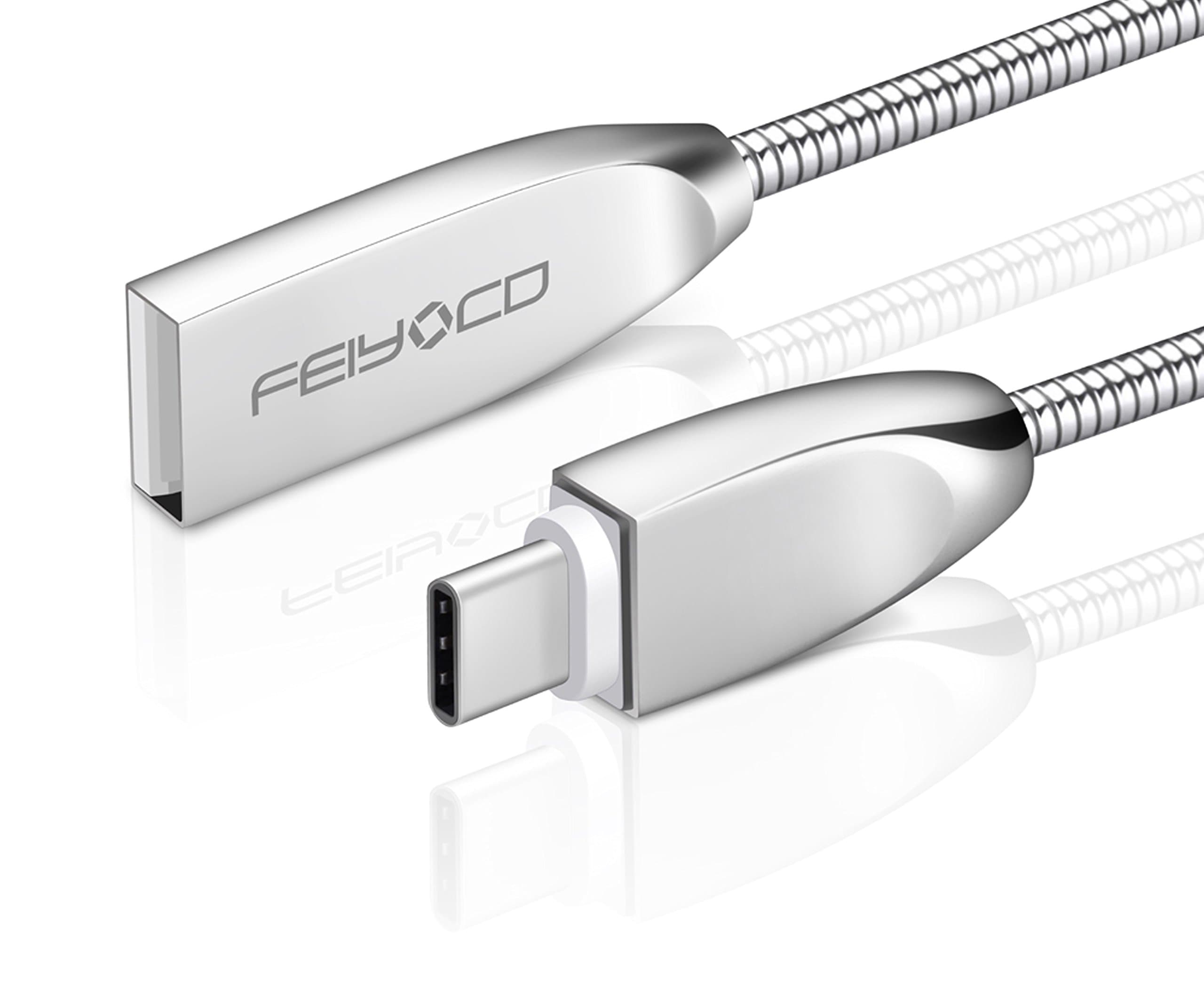 FEIYOLD USB C Cable, Metal Spring USB Type C Cable Fast Charging USB Cable for Samsung Galaxy S9,S8,S8+,Note 8,Nintendo Switch,Sony Xperia XZ,Google Pixel,HTC 10,Huawei P9,P10 More[3.3ft/Silver]