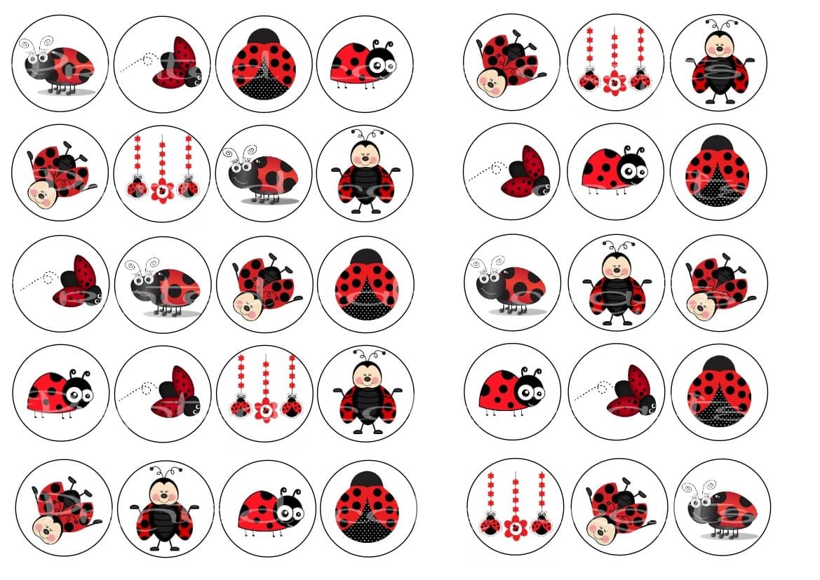 35 Edible Ladybird Bug Rice Paper Cupcake Toppers Uncut