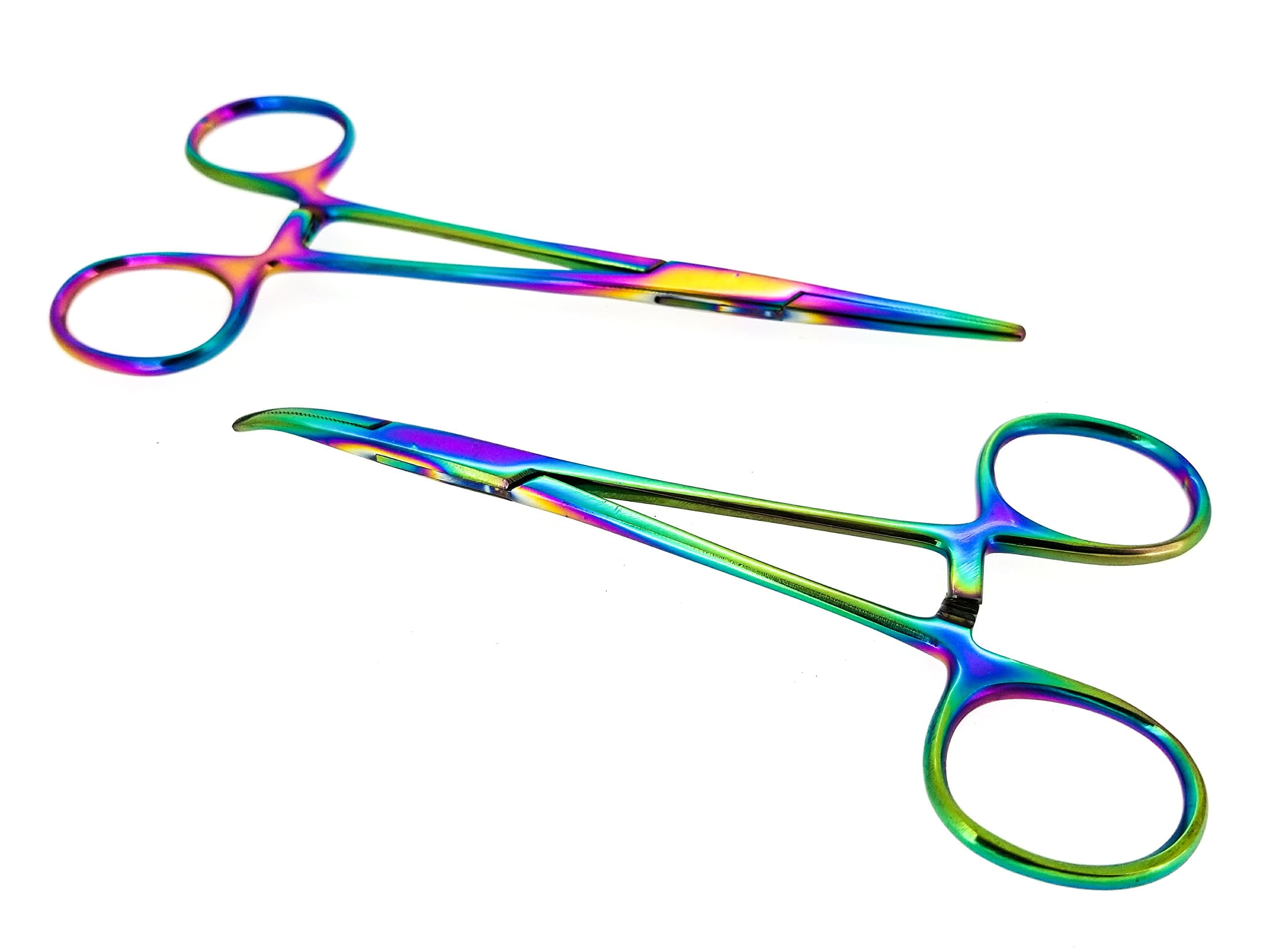 Galaxy Rainbow 2 Pc 5.5" Ultimate Hemostat Straight and Curved Ideal for Nurses, EMT, Medical Students, Firefighter, Fisherman, Hobbiest and Taxidermy