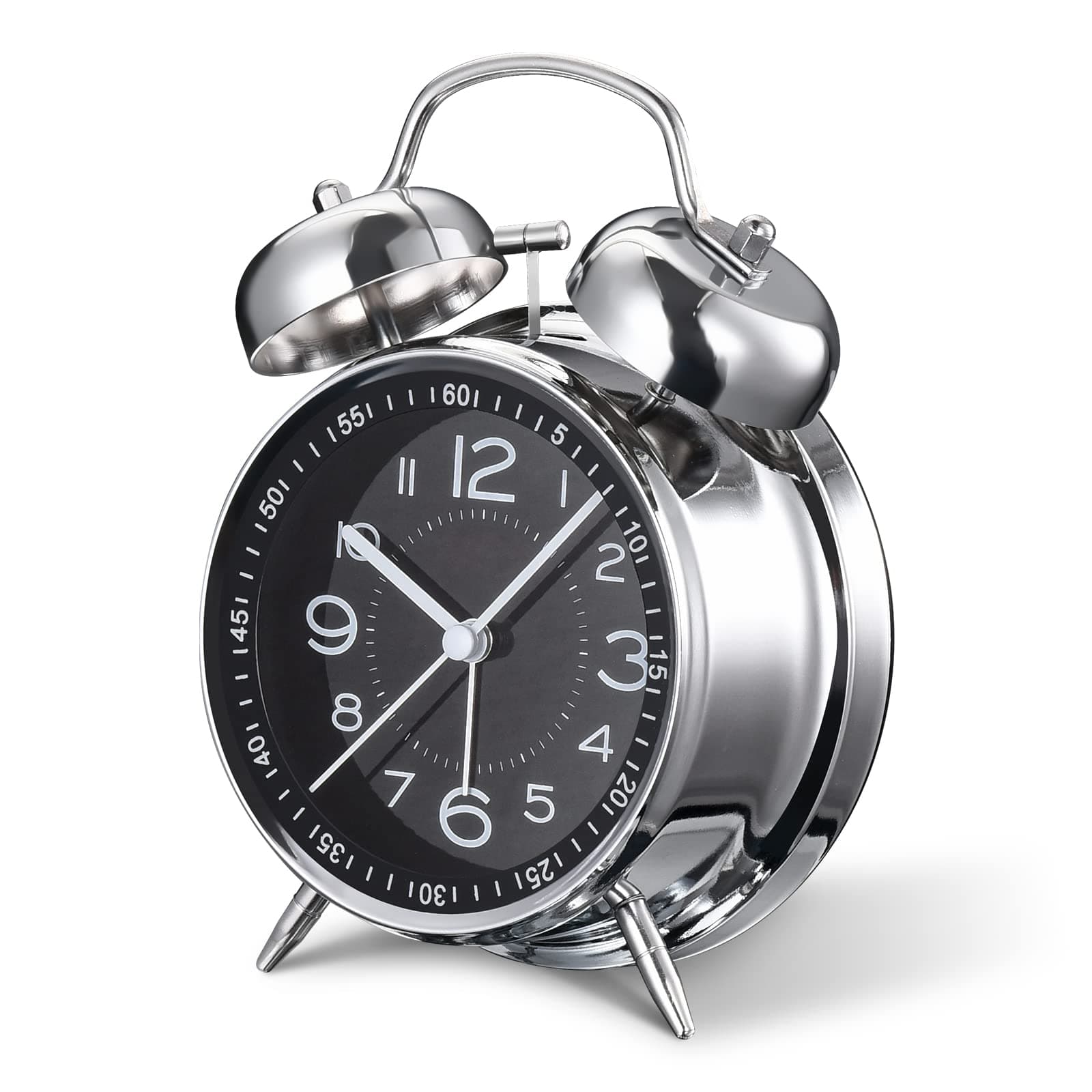 Cadmos Loud Alarm Clock High Sleeper Adult Retro 4 Inch Silent No Ticking Quartz Backlit Twin Bell Analog Alarm Clock for Kids Bedroom Bedside (Black)