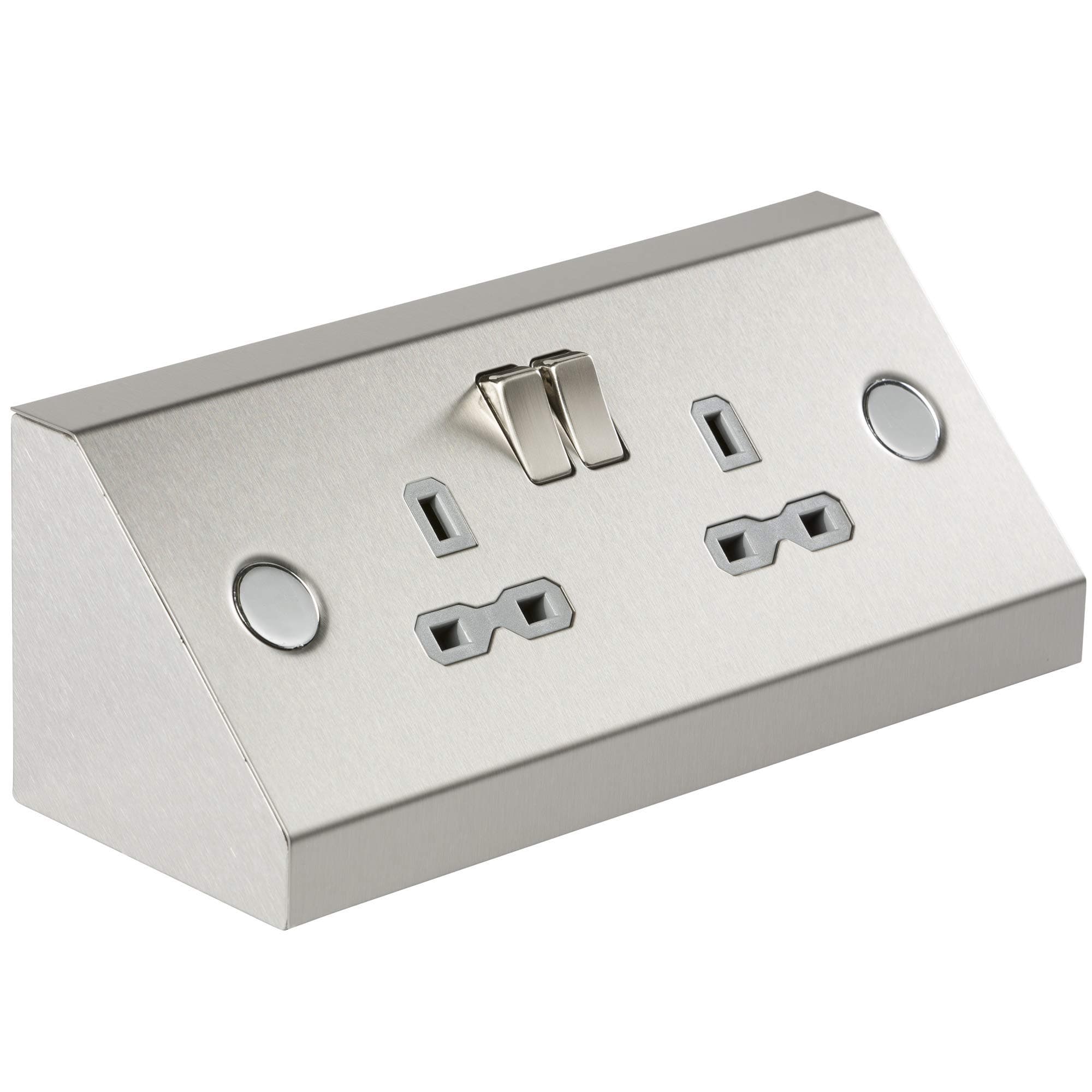 KnightsbridgeSKR008 13A 2G Mounting DP Switched Socket - Stainless Steel with Grey Insert, Silver